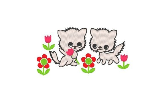Cats with Flowers Embroidery Design